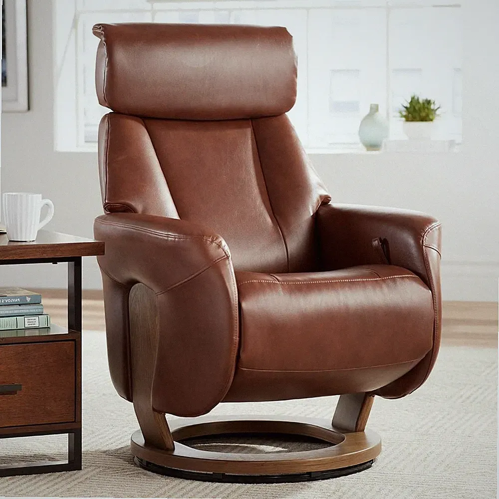 Brown Swivel Faux Leather Recliner Chair Modern Armchair Comfortable for Bedroom