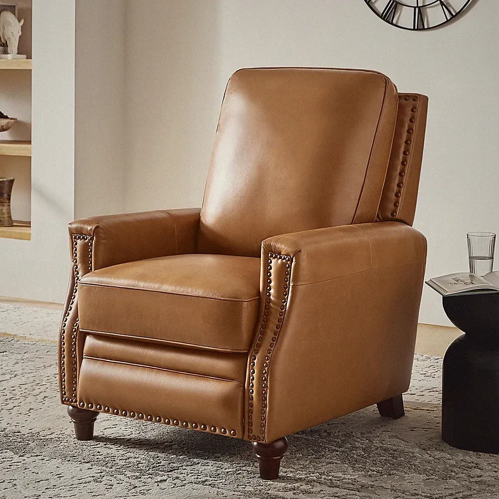 Classic Camel Leather Recliner Chair for Living Room & Office Relaxation