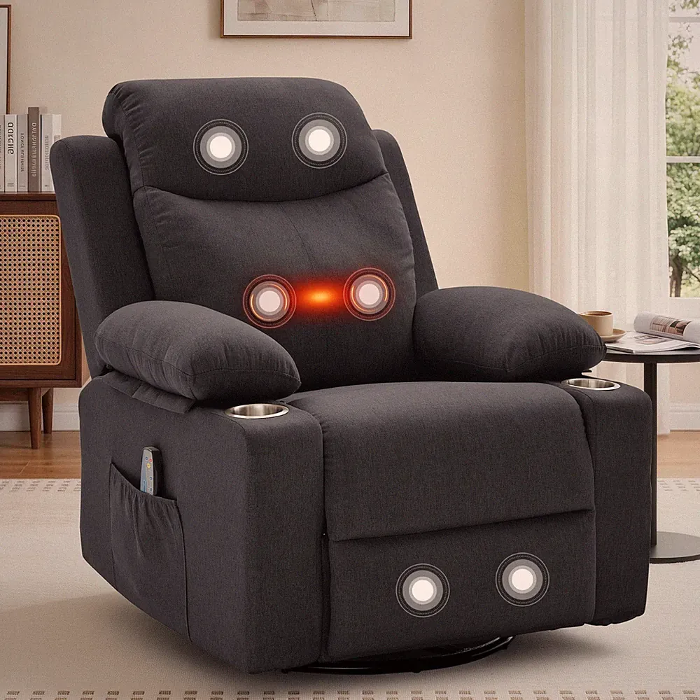 Korser Manual Swivel Rocker Recliner Chair with Massage & Heat for Living Room
