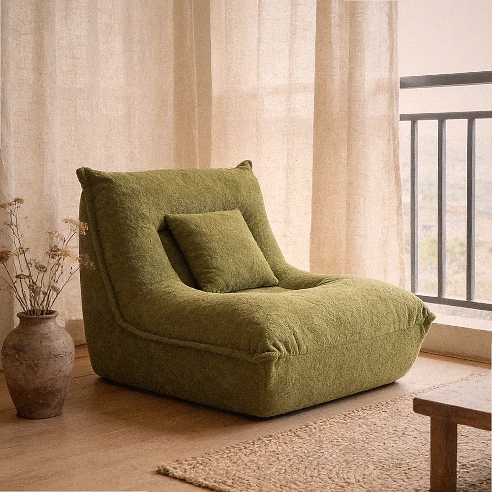 Lounge Chair with Pillow Lazy Floor Sofa for Living Room Bedroom Office Green