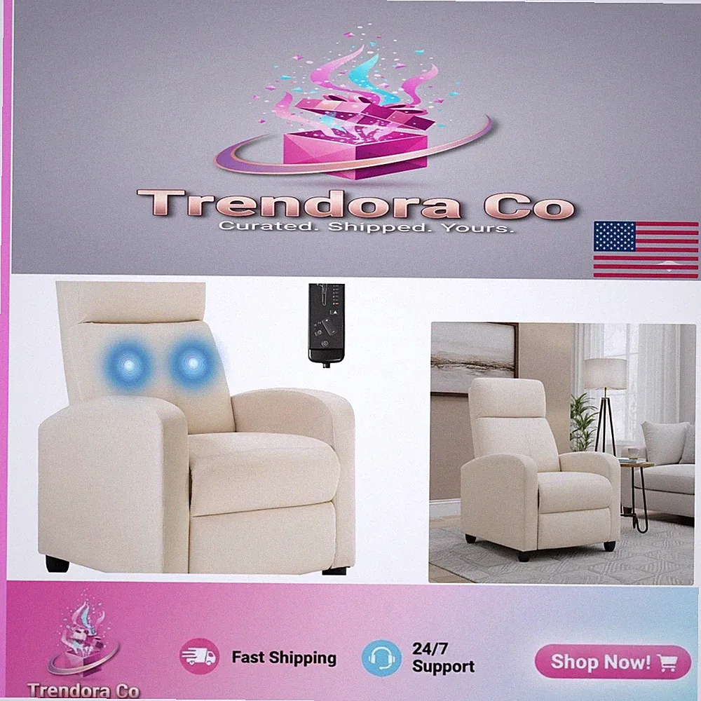 Luxurious Textile Beige Recliner Chair with 2-Point Massage for Ultimate Comfort