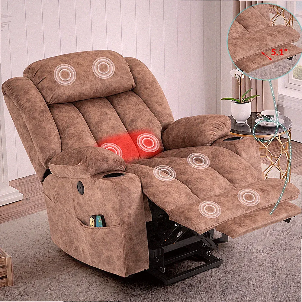 Oversized Power Lift Recliner Chair for BigMan w/Extended Footrest Massage Heat