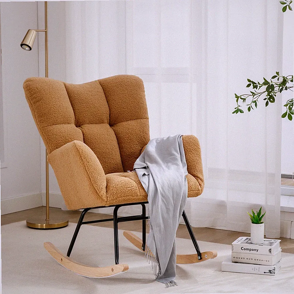 Plush Teddy Glider Rocker Upholstered Rocking Chair Lounge Chair for Living Room