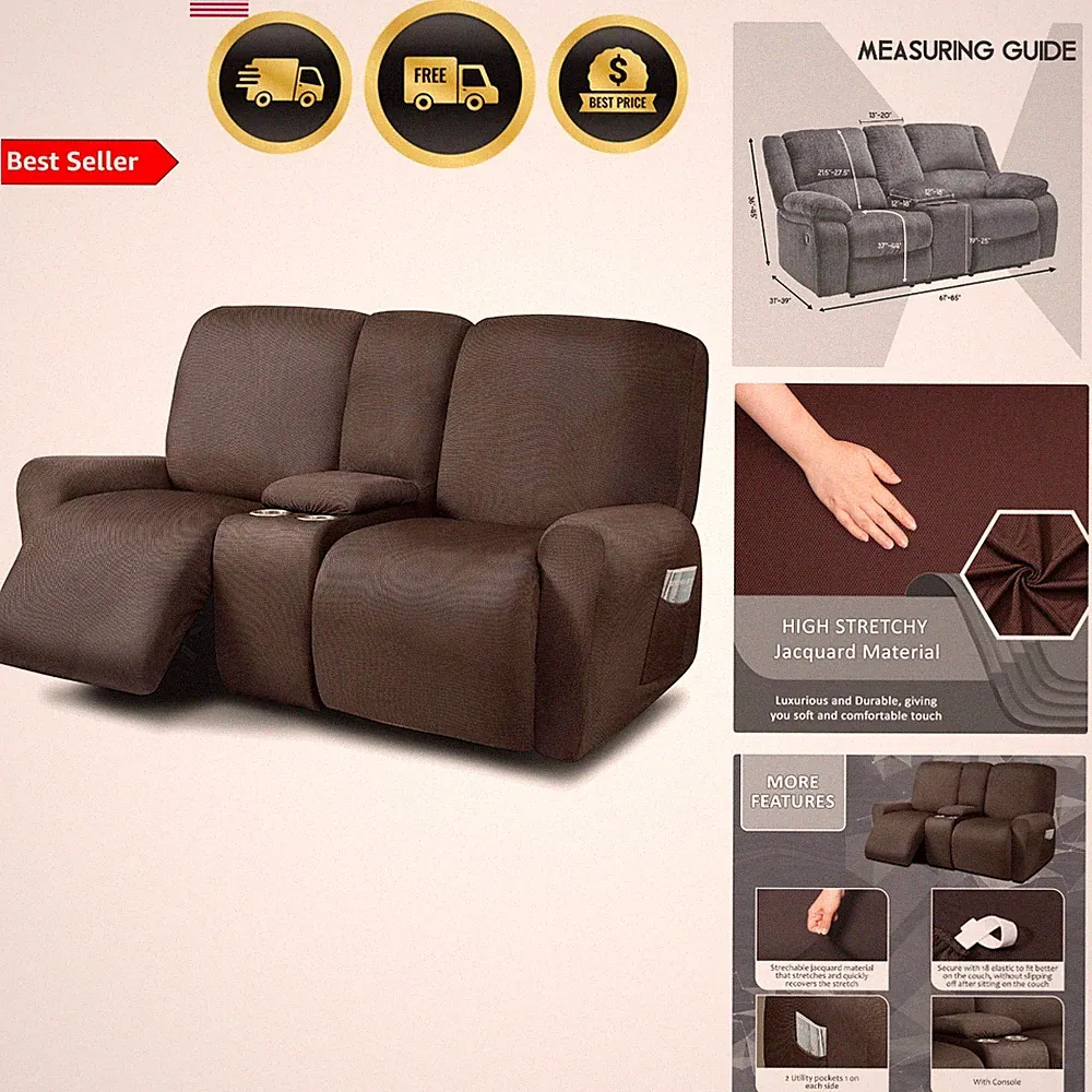 Reclining Love Seat Cover 8 Piece Yarn Dyed Sofa Slipcover for 2 Seater Recliner
