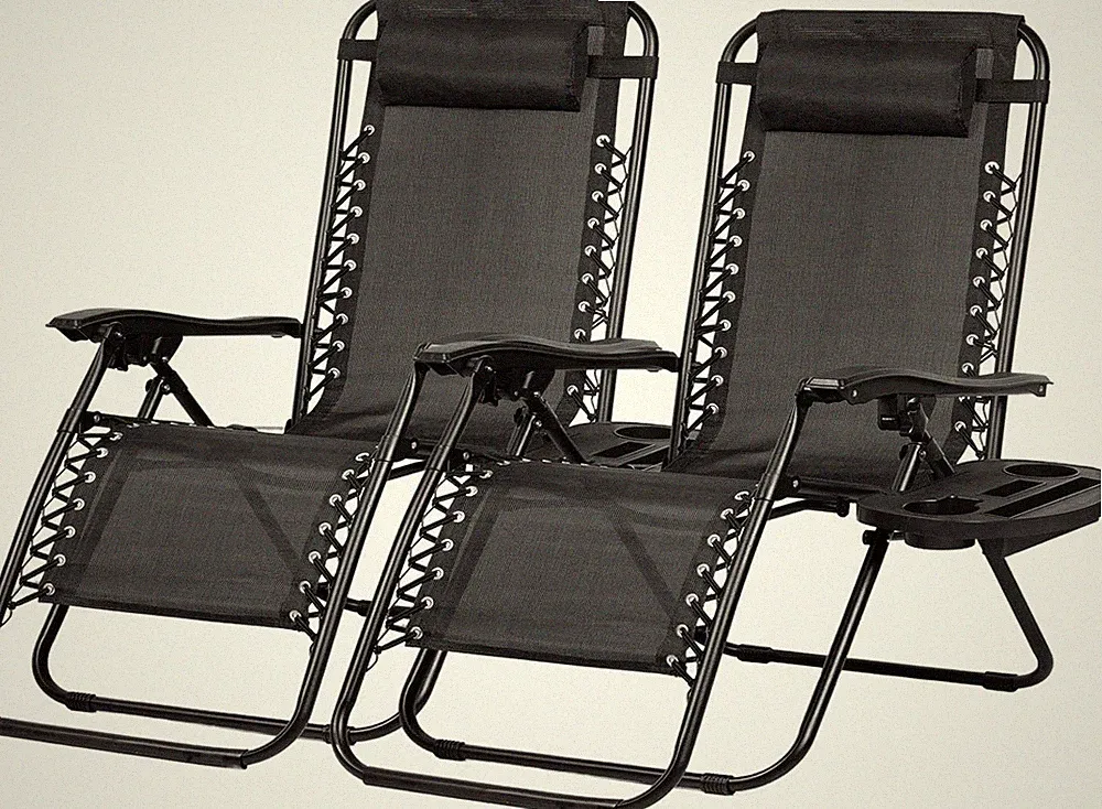 Set of 2 Relaxing Recliners Adjustable Zero Gravity Lounge Chairs Black