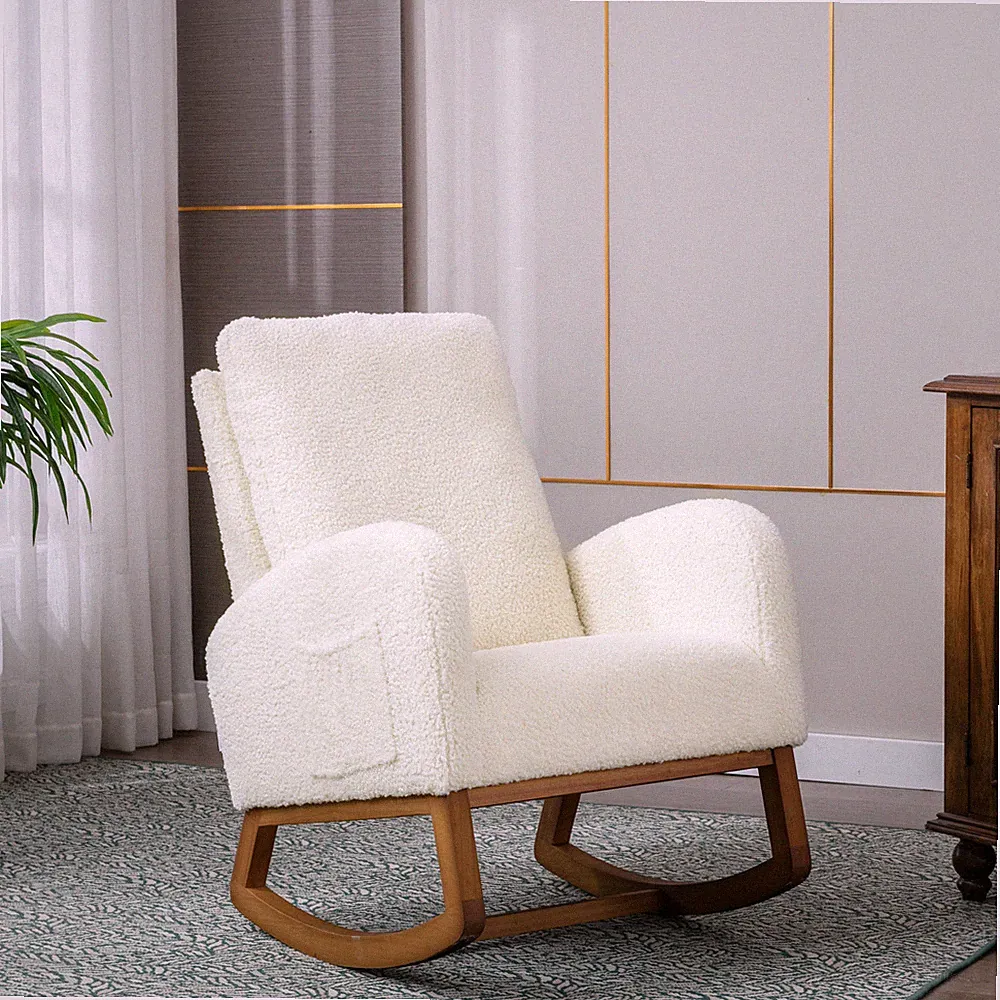 Side Pocket, Nursery Rocking Accent Chair with High Back for Living Room Bedroom
